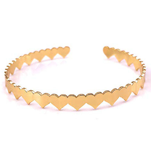 LESLIE BOULES Gold Plated Single Cuff Bracelet Adjustable Hearts Design