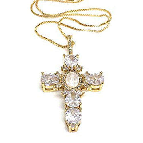 LESLIE BOULES Cross Rhinestone Pendant Necklace Our Lady of Guadalupe Jewelry for Women