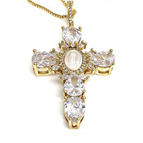 LESLIE BOULES Cross Rhinestone Pendant Necklace Our Lady of Guadalupe Jewelry for Women