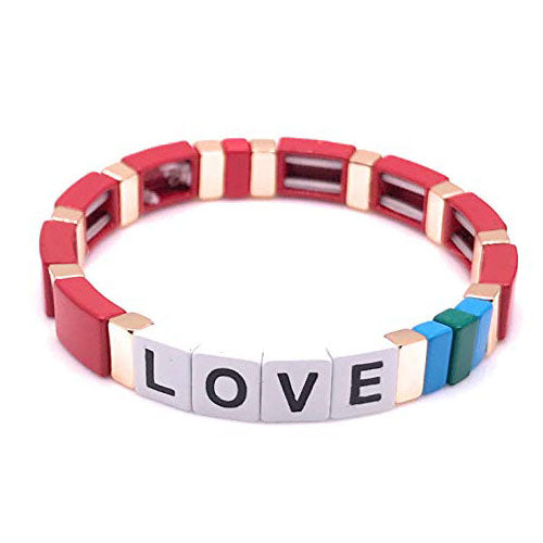 LESLIE BOULES Love Word Red Stretch Bracelet for Women Fashion Jewelry