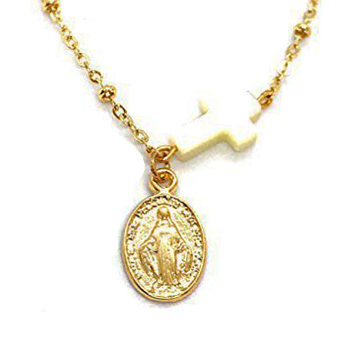 LESLIE BOULES Miraculous Medal Pendant Necklace for Women 18K Gold Plated Chain Religious Jewelry