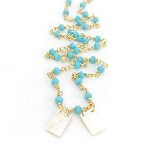 LESLIE BOULES Catholic Scapular Necklace 18 Inches Length Turquoise Crystal Beads Chain