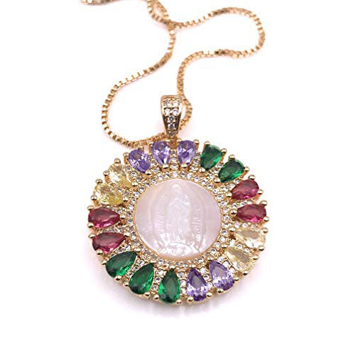 Guadalupe Necklace for Women Colored Crystal Pendant 18K Gold Plated Chain "18 Inches Length"