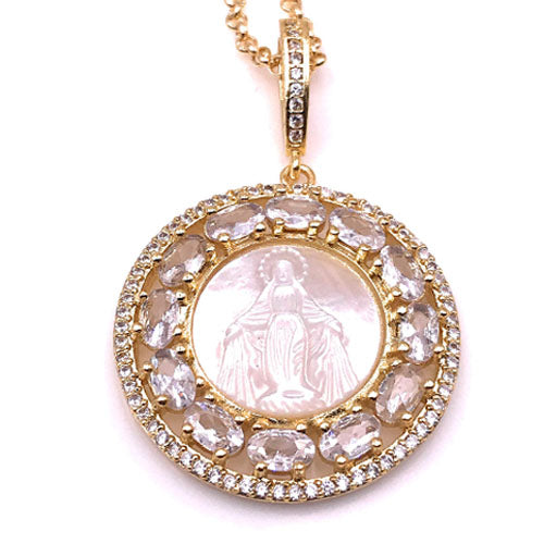 LESLIE BOULES Virgin Mary Miraculous Pendant Necklace for Women 18K Gold Plated Chain Catholic Jewelry