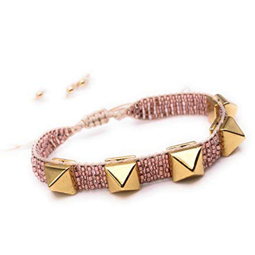 LESLIE BOULES Gold Plated Rivets Bracelet Miyuki Glass Seed Beads Adjustable Novelty Jewelry for Women