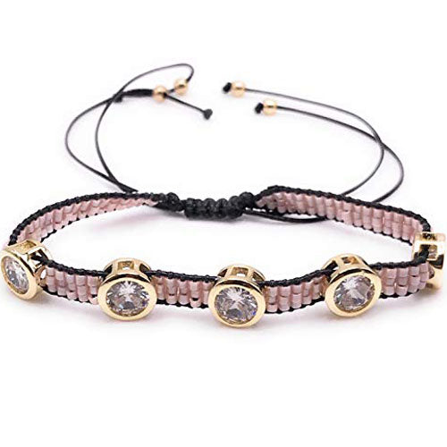 LESLIE BOULES Fashion Rhinestone Glass Seed Beads Adjustable Crystal Bracelet for Women