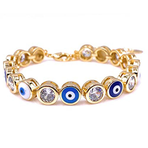 LESLIE BOULES 18K Gold Plated Multicolored Strand Evil Eyes Bracelet For Women Protection Jewelry