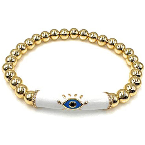 LESLIE BOULES 18K Gold Beads Evil Eye Adjustable Bracelet for Women Protection Jewelry