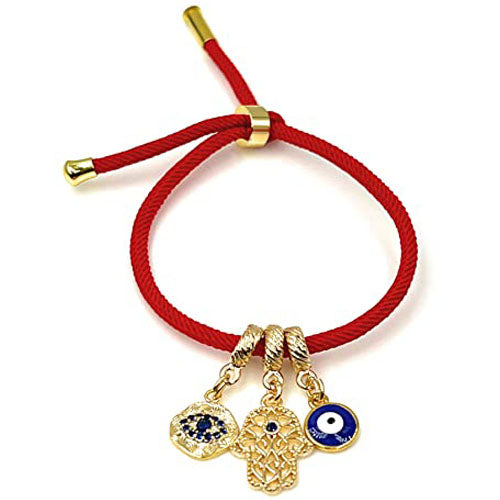 LESLIE BOULES Hamsa and Evil Eye Red Cord Bracelet for Women Religious Jewelry