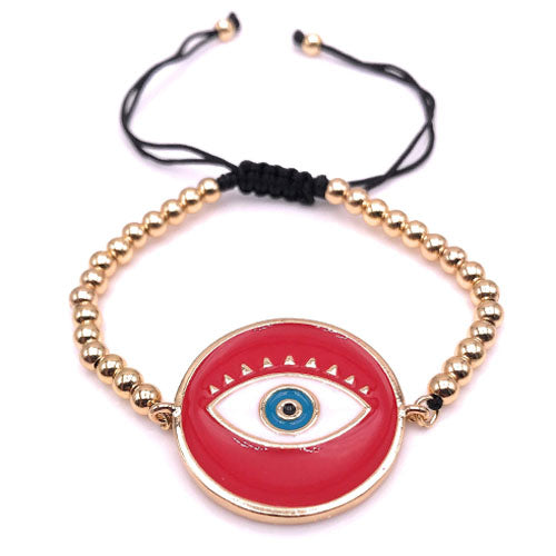 LESLIE BOULES Red Evil Eye Gold Beads Bracelet for Women Fashion Jewelry