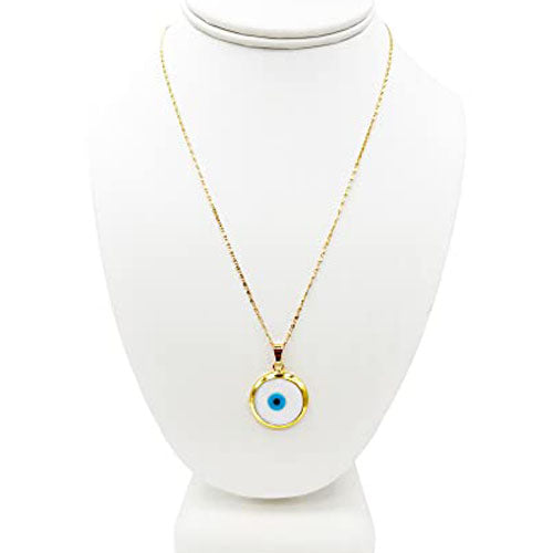 LESLIE BOULES White Evil Eye Pendant Necklace for Women 18K Gold Plated Chain Nazar Jewelry