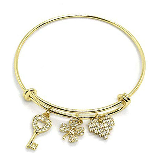 Gold Plated Expandable Charm Bangle Bracelet Love & Lucky Jewelry