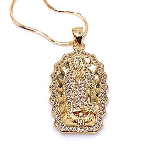 LESLIE BOULES Guadalupe 18K Gold Plated Pendant Necklace for Women Snake Chain Religious Jewelry