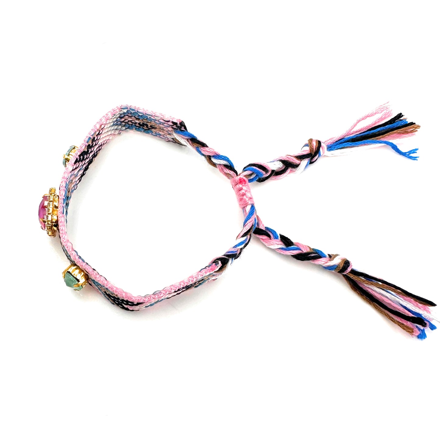 Handcrafted Colorful Thread Bracelet with Heart-Shaped Fuchsia Zircon and Tassels - Modern Boho Chic Style