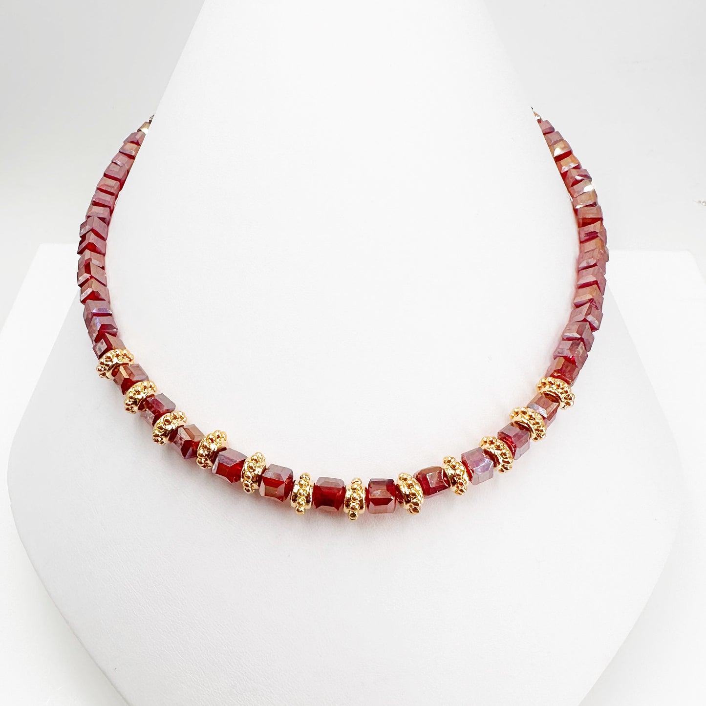 Fashion Red Beads Necklace for Women with Gold Plated Connector - Handcrafted by Leslie Boules