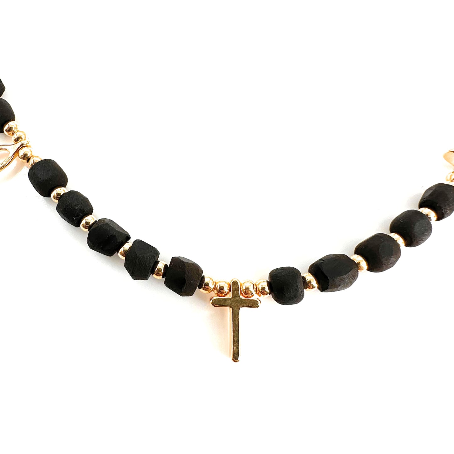 Genuine Azabache Stone and Gold Bead Choker Necklace - Unique Design by Leslie Boules, Elegance for Any Occasion