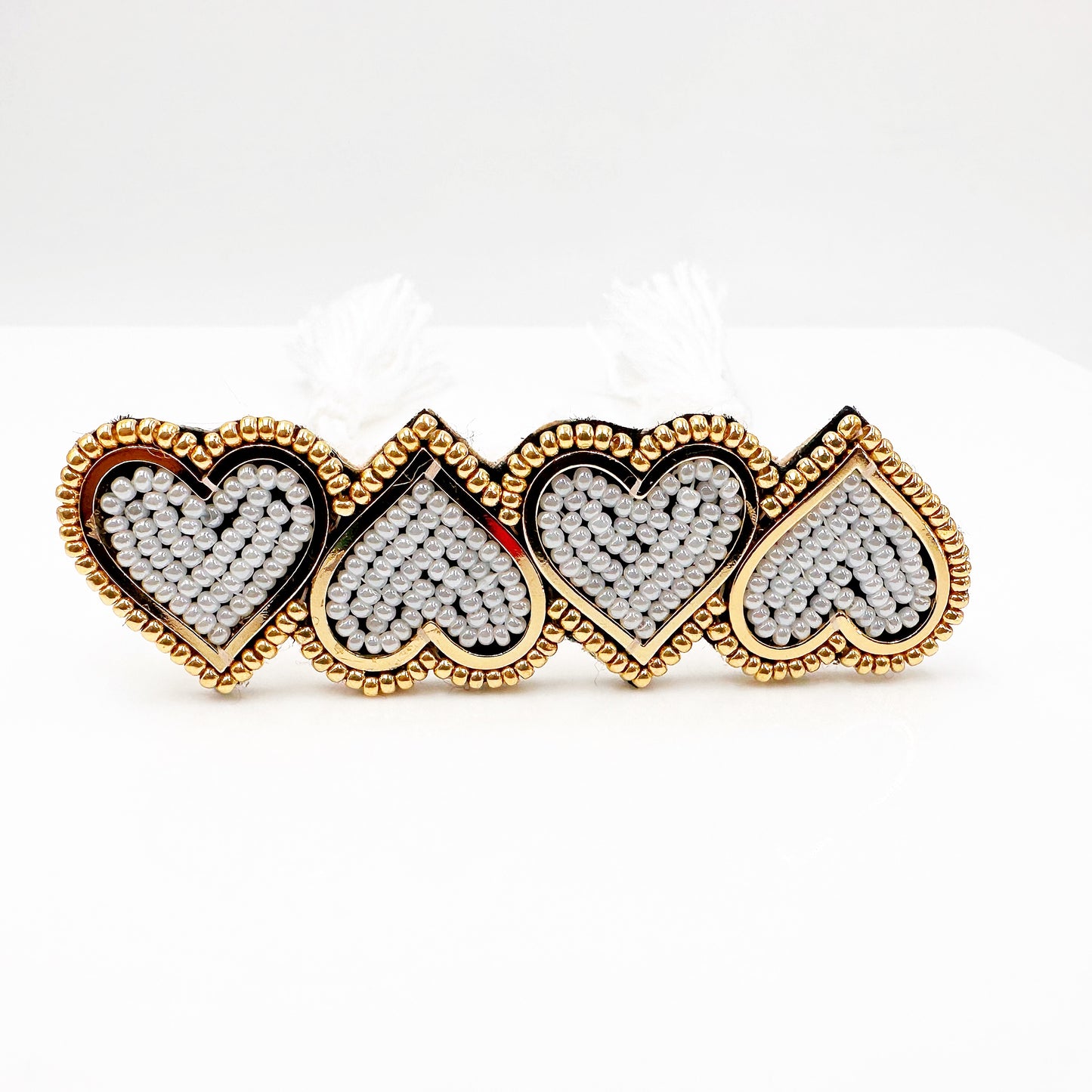 Handwoven White Miyuki Heart Bracelet with Elegant Tassels – A Perfect Gift