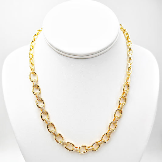 Radiant 18K Gold-Plated Link Necklace with Sparkling Zircon Accents – Glamour Redefined