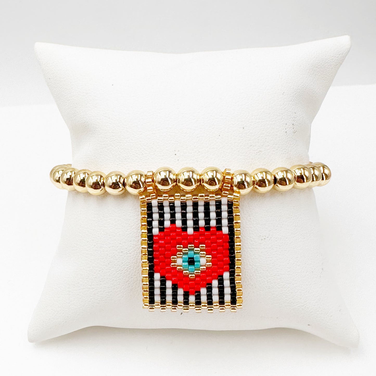 Handcrafted Gold-Plated Bead Bracelet with Vibrant Multicolored Heart Miyuki Flag