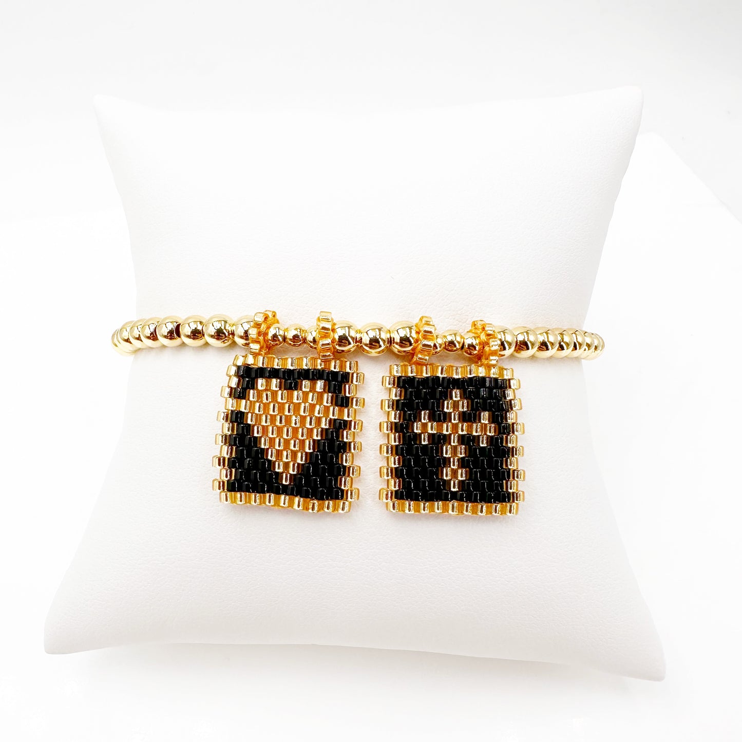 Handcrafted Gold-Plated Bead Bracelet with Artisan Black and Gold Miyuki Flags