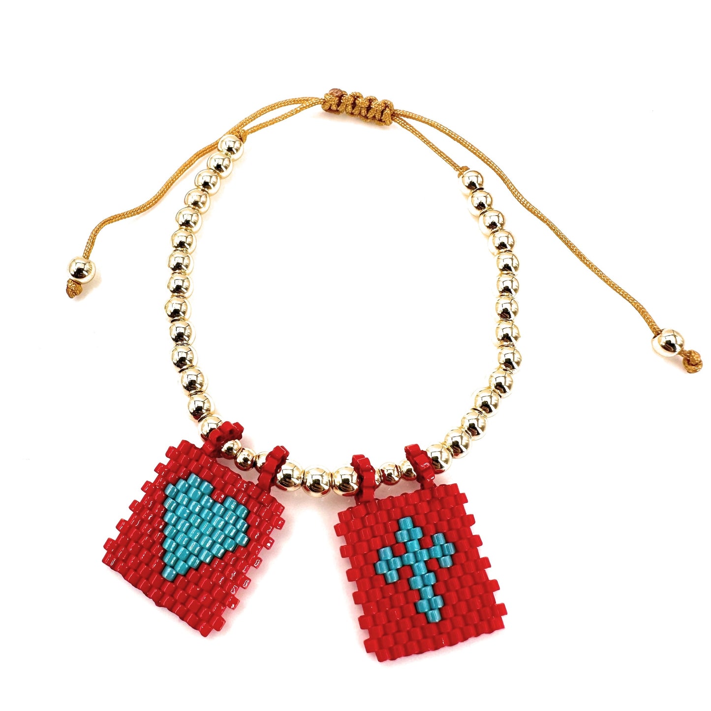 Chic Gold-Plated Bead Bracelet with Handwoven Red Miyuki Flags