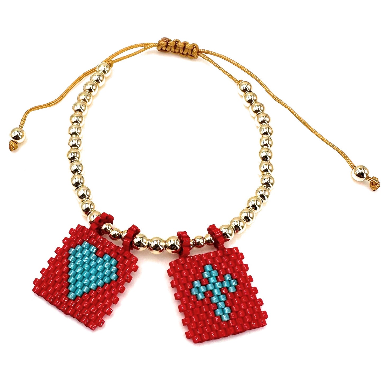 Chic Gold-Plated Bead Bracelet with Handwoven Red Miyuki Flags