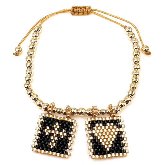 Handcrafted Gold-Plated Bead Bracelet with Artisan Black and Gold Miyuki Flags