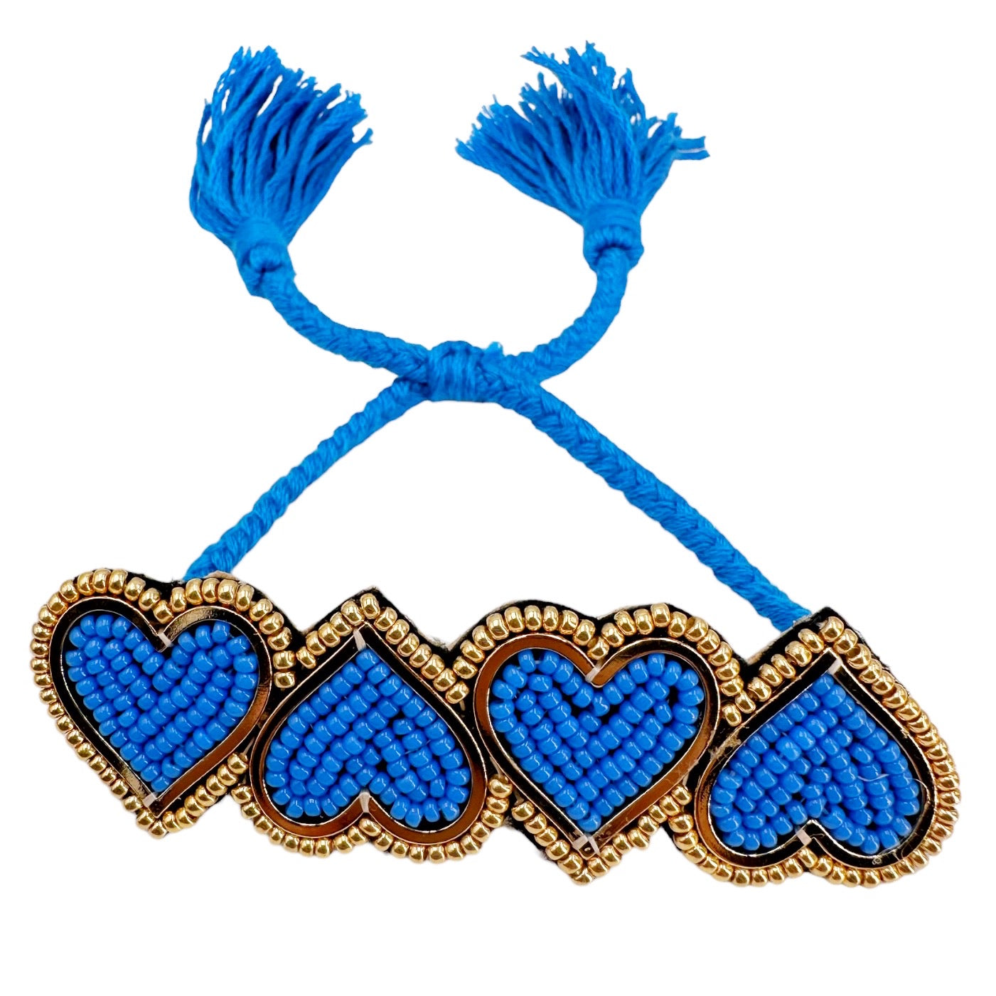 Handwoven Blue Miyuki Heart Bracelet with Elegant Tassels – A Perfect Gift