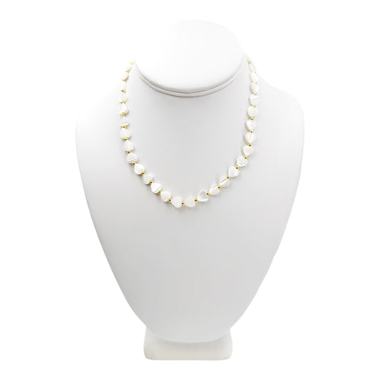 Handcrafted Gold-Plated Heart and Mother-of-Pearl Choker Necklace - Minimalist Elegance for Day and Night