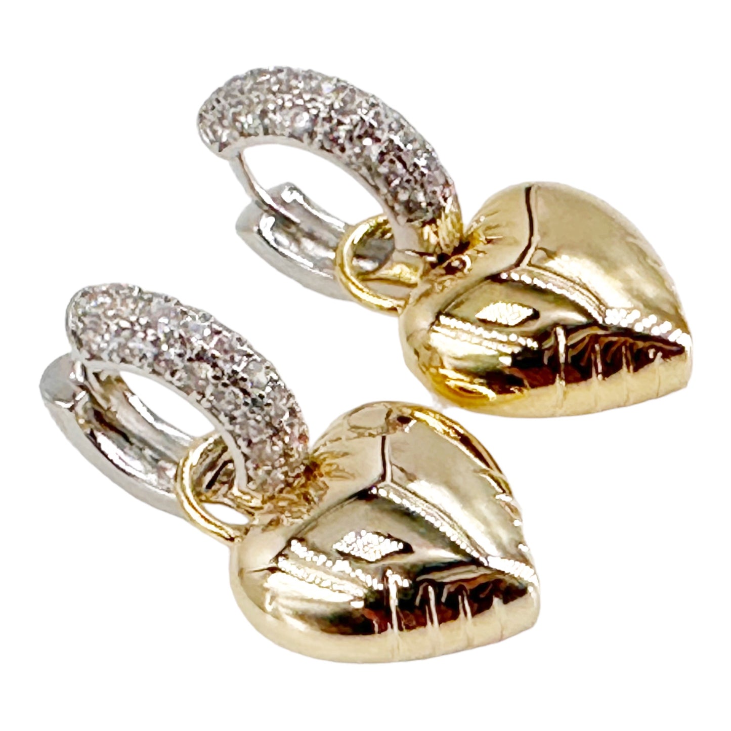 Gold-Plated Heart Earrings Adorned with Sparkling Zirconia - Delicate Elegance for Any Occasion