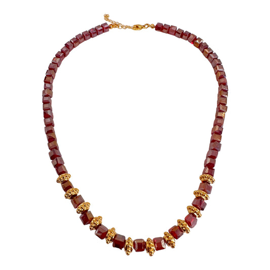 Fashion Red Beads Necklace for Women with Gold Plated Connector - Handcrafted by Leslie Boules