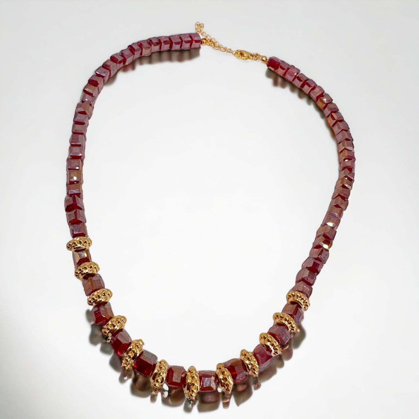 Fashion Red Beads Necklace for Women with Gold Plated Connector - Handcrafted by Leslie Boules