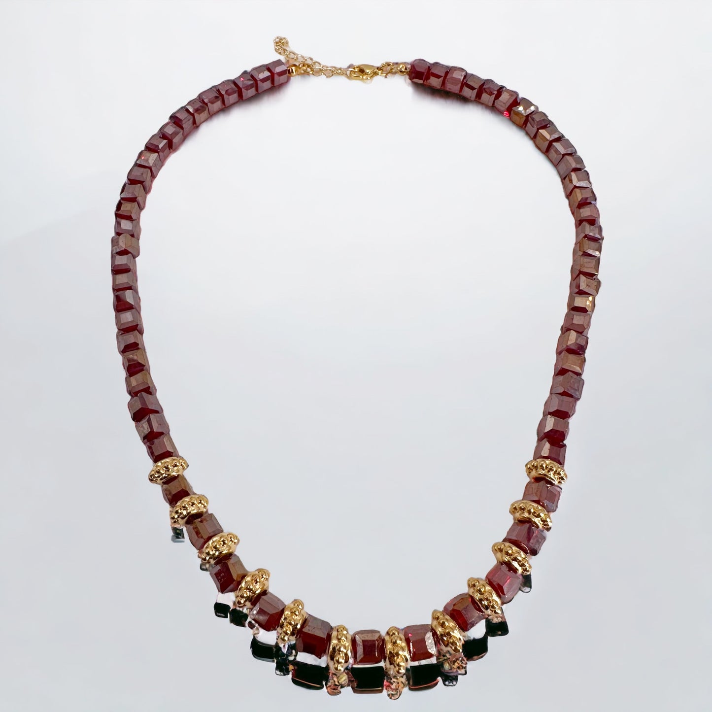 Fashion Red Beads Necklace for Women with Gold Plated Connector - Handcrafted by Leslie Boules