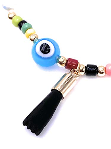 LESLIE BOULES Powerful Amulet Bracelet for Women Blue Evil Eye and Genuine Azabache Pendant