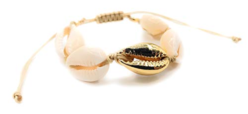 LESLIE BOULES Fashion Bracelet Natural Cowrie Shell Gold Plated Bead Novelty Jewelry