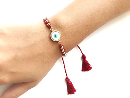 LESLIE BOULES Mother of Pearl Evil Eye Bracelet Boho Jewelry for Women