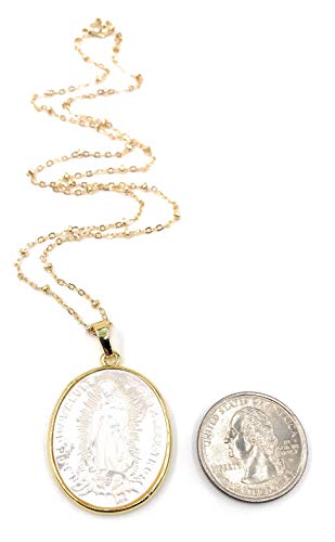 LESLIE BOULES Mother of Pearl Guadalupe Medal Pendant Necklace for Women 18K Gold Plated Chain