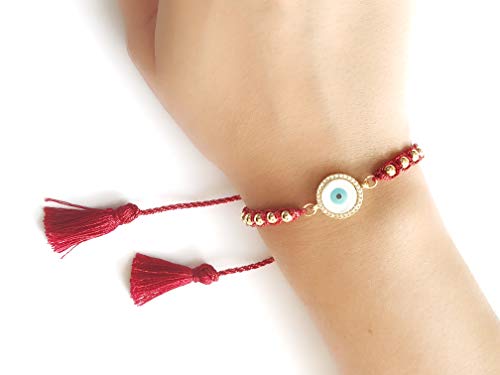 LESLIE BOULES Mother of Pearl Evil Eye Bracelet Boho Jewelry for Women