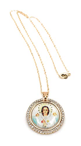 LESLIE BOULES Beautiful Mystic Rose Medal Pendant Necklace 18K Gold Plated Chain Religious Jewelry