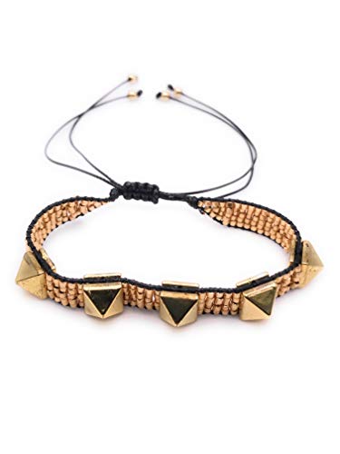 LESLIE BOULES Gold Plated Rivets Bracelet Miyuki Glass Seed Beads Adjustable Fashion Jewelry