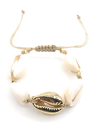 LESLIE BOULES Fashion Bracelet Natural Cowrie Shell Gold Plated Bead Novelty Jewelry