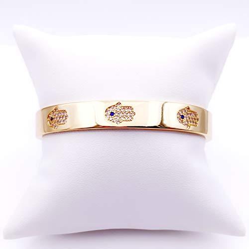 LESLIE BOULES 18K Gold Plated Hamsa Hand Cuff Bracelet for Women Lucky & Protection Jewelry for Her