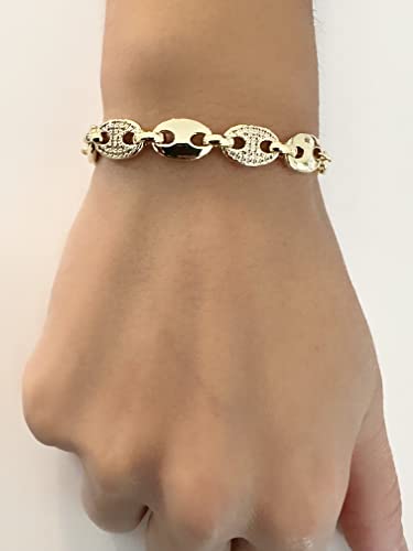 LESLIE BOULES 18K Gold Plated Puff Mariner Link Bracelet for Women Fashion Jewelry