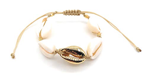 LESLIE BOULES Fashion Bracelet Natural Cowrie Shell Gold Plated Bead Novelty Jewelry