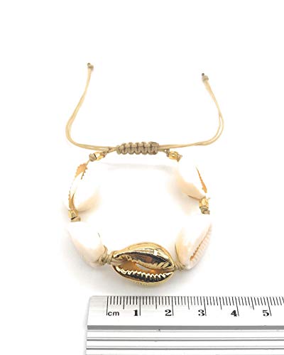 LESLIE BOULES Fashion Bracelet Natural Cowrie Shell Gold Plated Bead Novelty Jewelry