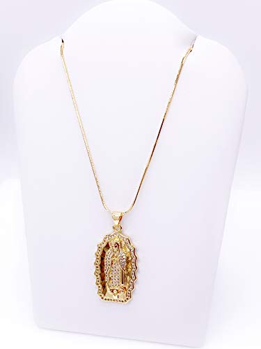 LESLIE BOULES Guadalupe 18K Gold Plated Pendant Necklace for Women Snake Chain Religious Jewelry