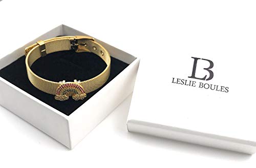 LESLIE BOULES Elevate Your Style with our Premium Gold Plated Bracelet Band with Rainbow Connector