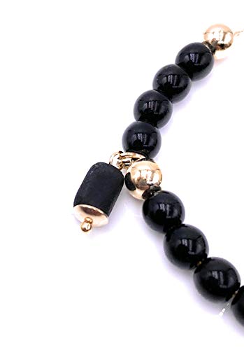 LESLIE BOULES Saint Benedict Medal Black Beads Bracelet Genuine Azabache and Evil Eye Pendants