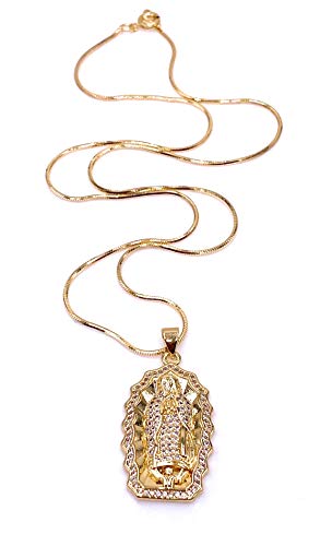 LESLIE BOULES Guadalupe 18K Gold Plated Pendant Necklace for Women Snake Chain Religious Jewelry