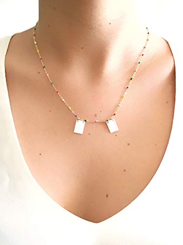 LESLIE BOULES Catholic Scapular Necklace for Women Colored Beads Chain 18 Inches Length